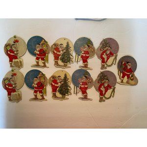 Vintage Merrimack Publishing 1985 Die cut Gold Stamped Santa Claus Ornaments